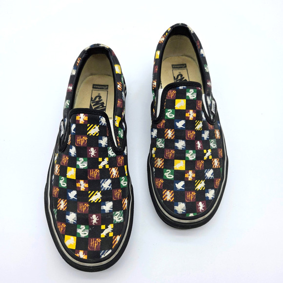 Vans x Harry Potter Classic Slip-On Sneakers Size 8 Black Checkerboard RARE - Picture 2 of 9